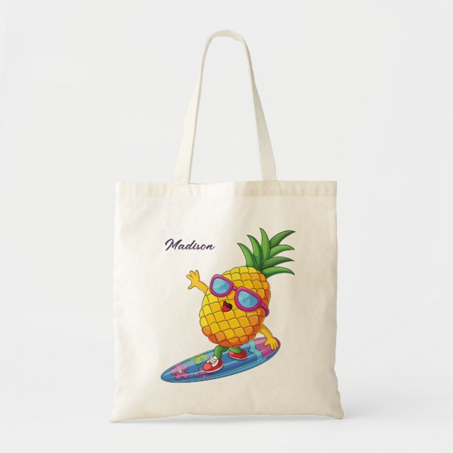 Anpassat namn Surfing Pineapple Tygkasse (Framsidan)