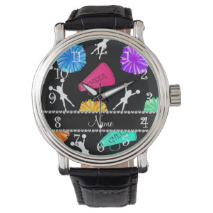 Anpassat namn, svart, cheerLeaderpompoms Armbandsur