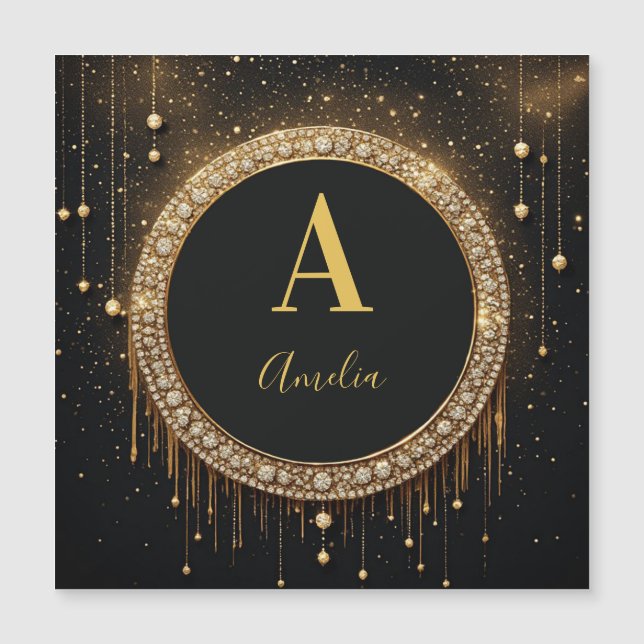 Anpassat namn Svart Glitter Monogram Bokstav (Framsida)