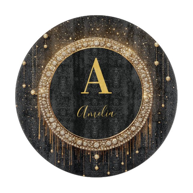 Anpassat namn Svart Glitter Monogram Bokstav (Framsidan)