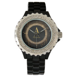 Anpassat namn Svart Glitter Monogram Bokstav Armbandsur