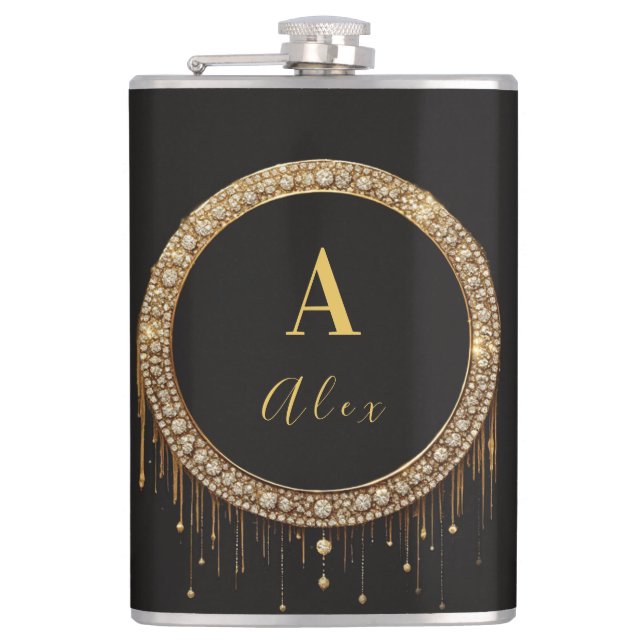 Anpassat namn Svart Glitter Monogram Bokstav Fickplunta (Framsidan)