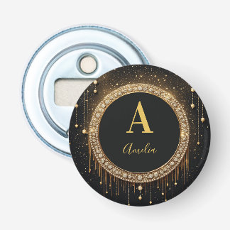 Anpassat namn Svart Glitter Monogram Bokstav Flasköppnare