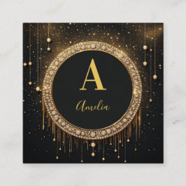 Anpassat namn Svart Glitter Monogram Bokstav Fyrkantigt Visitkort