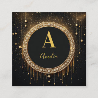 Anpassat namn Svart Glitter Monogram Bokstav Fyrkantigt Visitkort