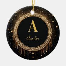 Anpassat namn Svart Glitter Monogram Bokstav