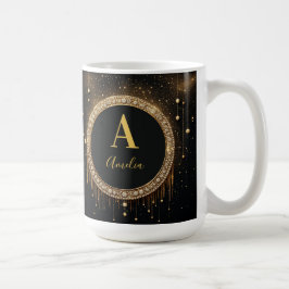 Anpassat namn Svart Glitter Monogram Bokstav Kaffemugg