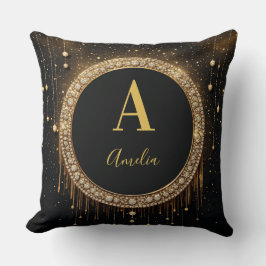 Anpassat namn Svart Glitter Monogram Bokstav Kudde
