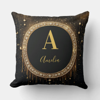 Anpassat namn Svart Glitter Monogram Bokstav Kudde