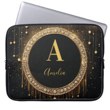 Anpassat namn Svart Glitter Monogram Bokstav