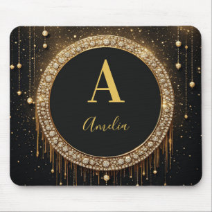 Anpassat namn Svart Glitter Monogram Bokstav Musmatta