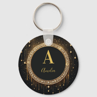 Anpassat namn Svart Glitter Monogram Bokstav Nyckelring