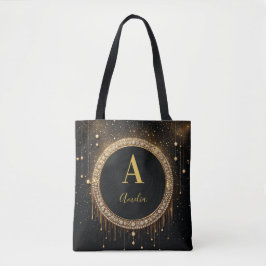 Anpassat namn Svart Glitter Monogram Bokstav Tygkasse
