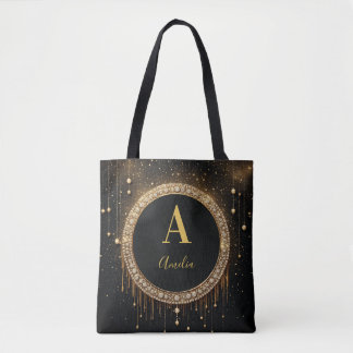 Anpassat namn Svart Glitter Monogram Bokstav Tygkasse