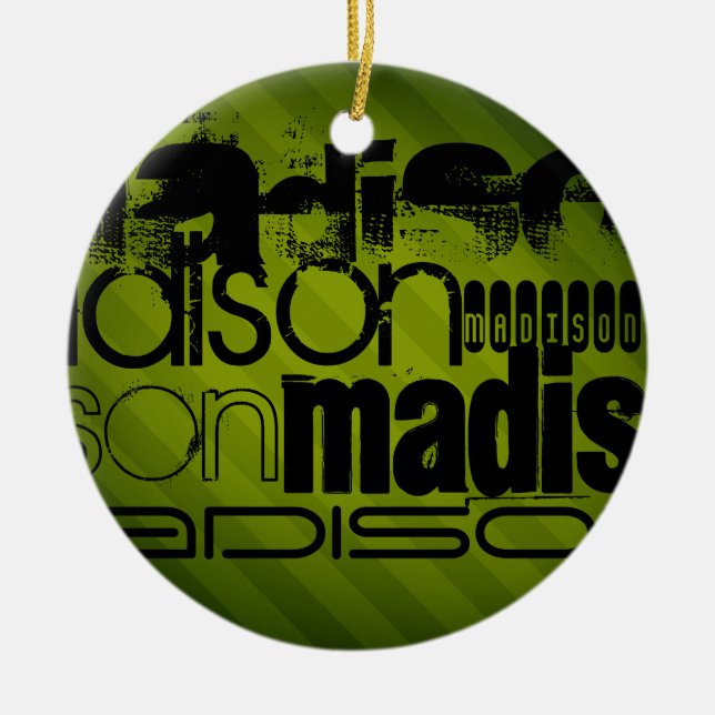 Anpassat namn, svart och Oliv grönt Julgransprydnad Keramik (Framsidan)