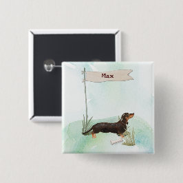Anpassat namn Svart och Tan Dachshund Pet-Hund Knapp