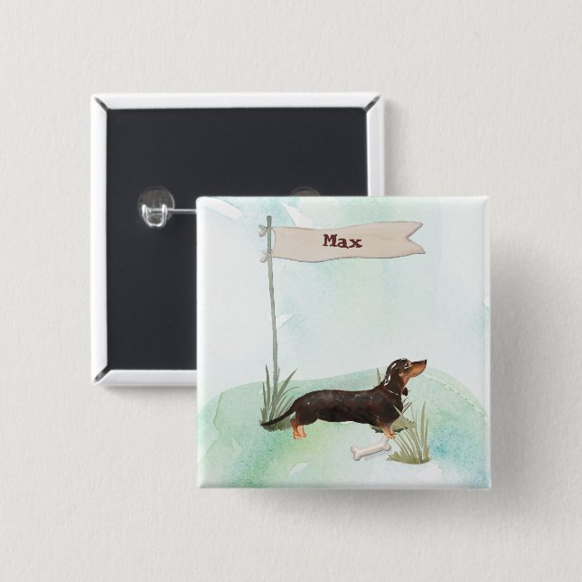 Anpassat namn Svart och Tan Dachshund Pet-Hund Knapp (Framsida & baksida)