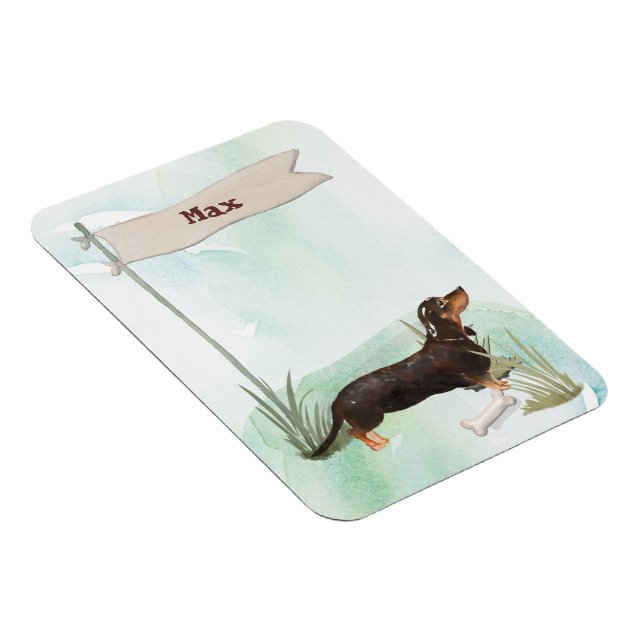 Anpassat namn Svart och Tan Dachshund Pet-Hund Magnet (Högersidan)