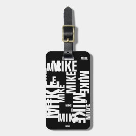 anpassat namn svart och vit typografi bagagebricka