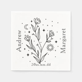 Anpassat namn Svart & Vit Blommig Pappersservett