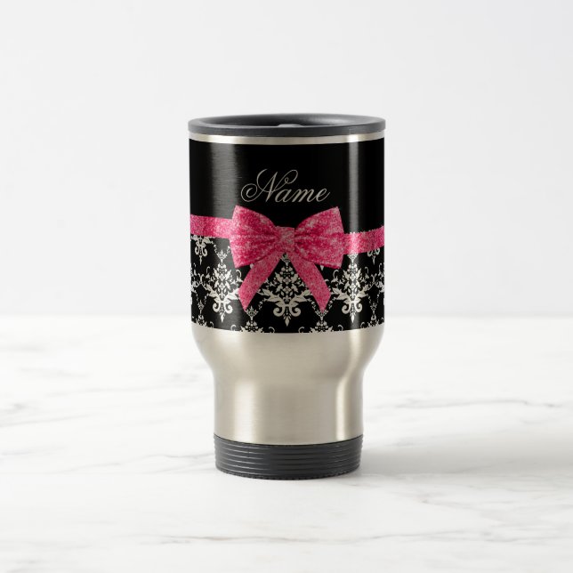 Anpassat namn Svartvit damm rosa glitter armbåg Resemugg (Center)