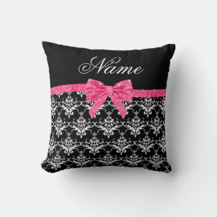 Anpassat namn svartvit damm rosa glitter kudde