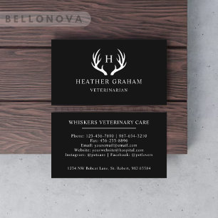 Anpassat namn Svartvit Hjort Antler Monogram Visitkort