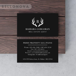 Anpassat namn Svartvit Hjort Antler Monogram Visitkort