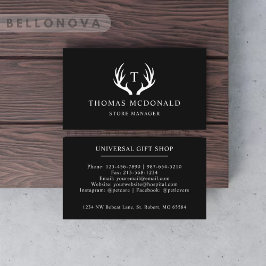 Anpassat namn Svartvit Hjort Antler Monogram Visitkort