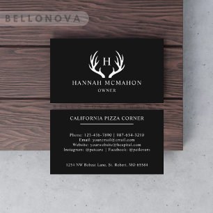 Anpassat namn Svartvit Hjort Antler Monogram Visitkort