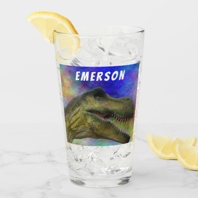 Anpassat namn T-Rex Dinosaur Tyrannosaurus Head Glaskopp (Framsida Ice)
