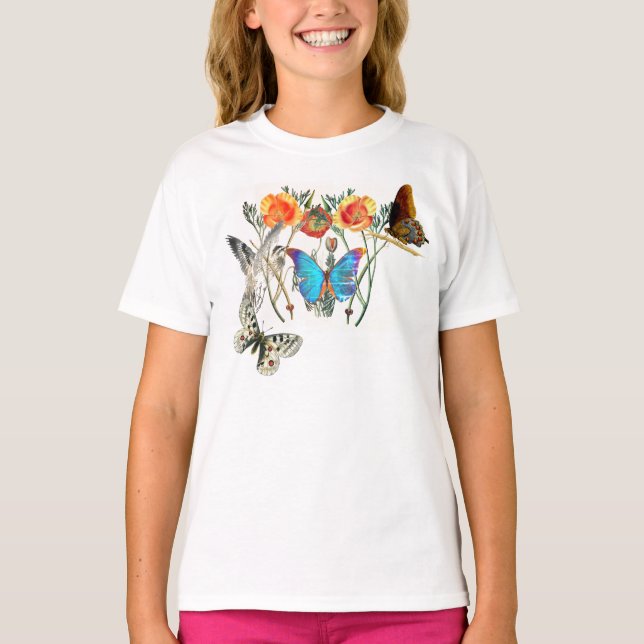 ANPASSAT NAMN T-SHIRT FOR GIRLS BUTTERFLIES & BIRD (Framsida)