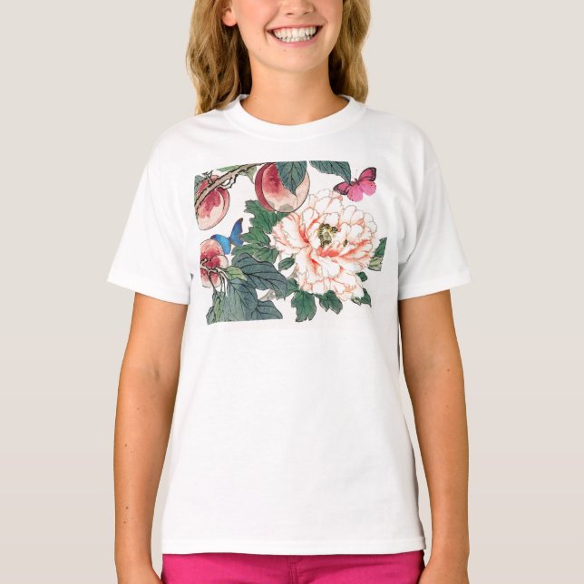 ANPASSAT NAMN T-SHIRTS FOR GIRLS JAPANESE FLOWERS (Framsida)