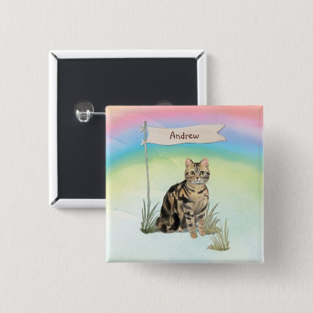 Anpassat namn Tabby Katt Husdjur Knapp (Framsida & baksida)