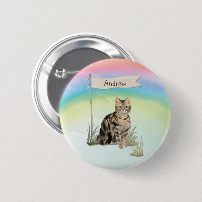Anpassat namn Tabby Katt Husdjur Knapp (Framsida & baksida)