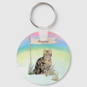 Anpassat namn Tabby Katt Husdjur Nyckelring