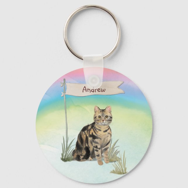 Anpassat namn Tabby Katt Husdjur Nyckelring (Framsida)