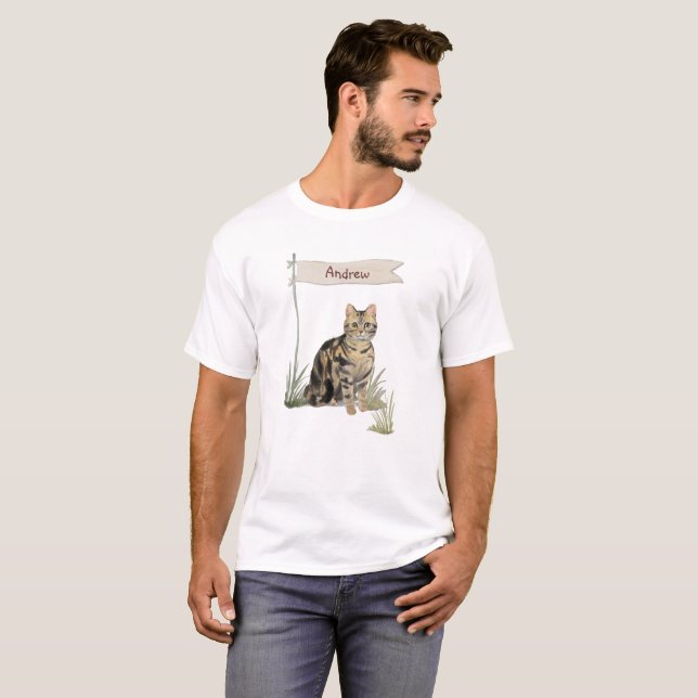 Anpassat namn Tabby katt Pet T Shirt (Hel framsida)