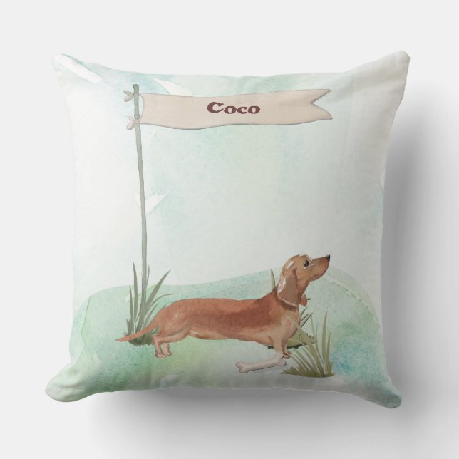 Anpassat Namn Tan Dachshund Husdjur Hund Kudde (Framsida)