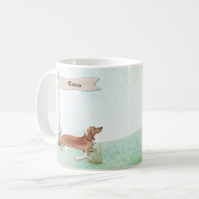 Anpassat namn Tan Dachshund Pet-Hund Kaffemugg (Framsida vänster)