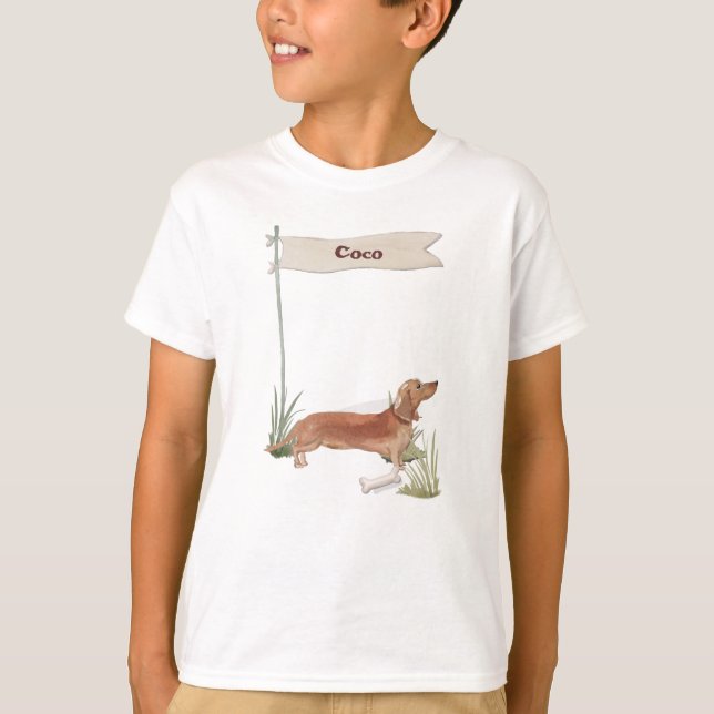 Anpassat namn Tan Dachshund Pet-Hund T Shirt (Framsida)