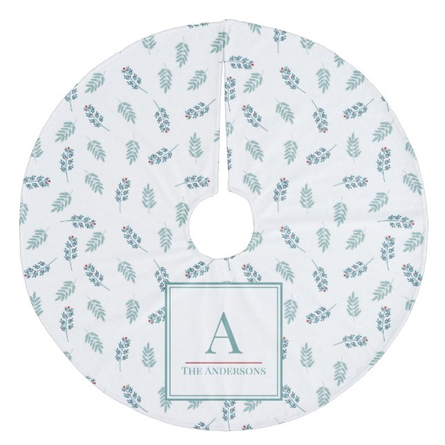 Anpassat namn Teal Mistletoe Julgran Skirt Julgransmatta Fleece (Framsidan)