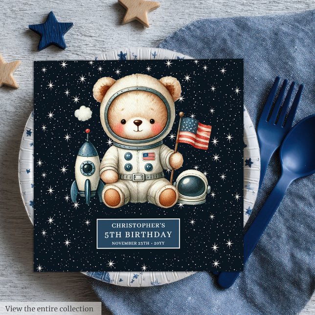 Anpassat namn Teddy Astronaut Napkins Baby Shower Pappersservett (Custom Name Teddy Astronaut Napkins for Baby Shower)