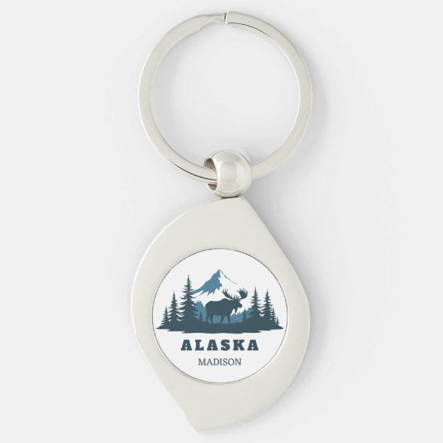 Anpassat namn & text ALASKA Swirl Silverfärgad Nyckelring (Framsidan)