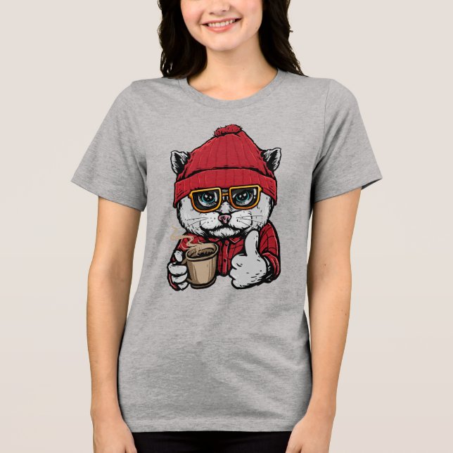 Anpassat namn/text Cute Coffee Cat T Shirt (Framsida)