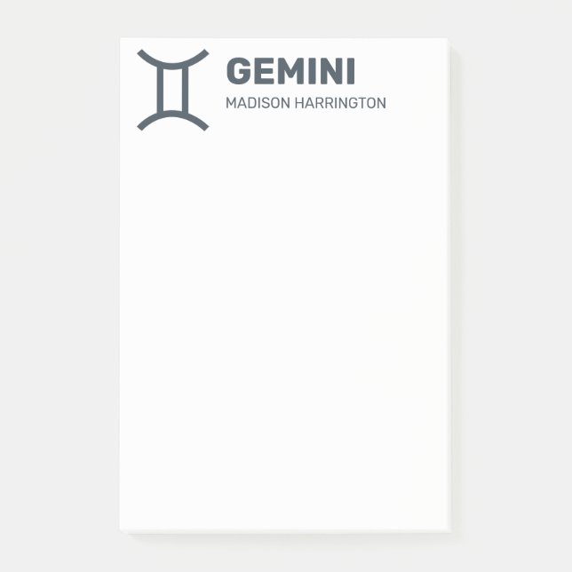 Anpassat namn/text & Färg Zodiac-tecken Gemini Post-it Block (Framsida)