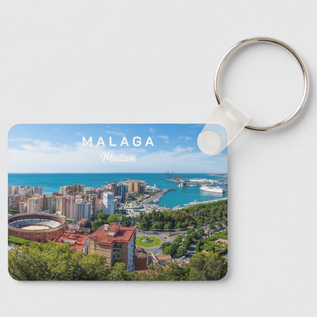 Anpassat namn & text Malaga Spanien Flygfoto Nyckelring (Framsida)