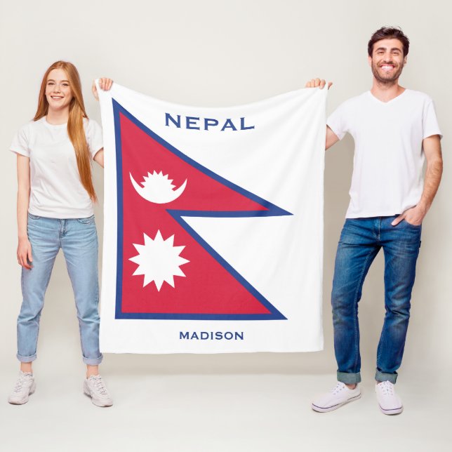 Anpassat namn & text Nepal Flagga Fleecefilt (På plats)