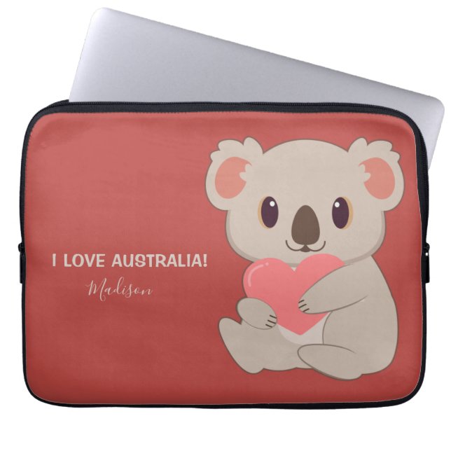 Anpassat namn, text och Färg Kärlek Koala Laptop Fodral (Framsidan)