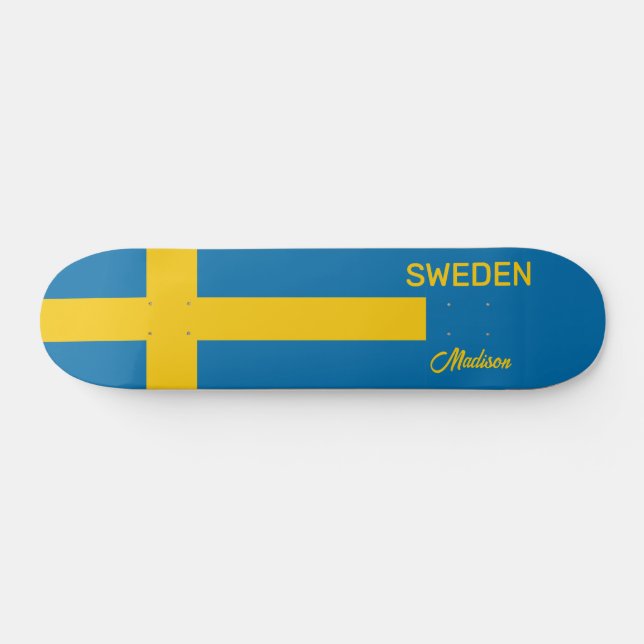 Anpassat namn & text Svensk flagga Mini Skateboard Bräda 18,5 Cm (Horz)